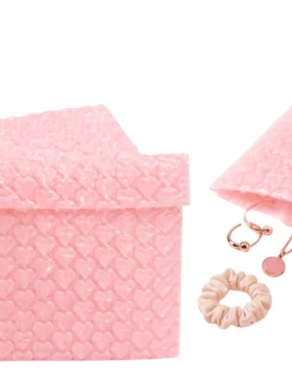 200pcs Pink heart-shaped protective bubble pouches 3.9 X 4.1in - cushioning bags